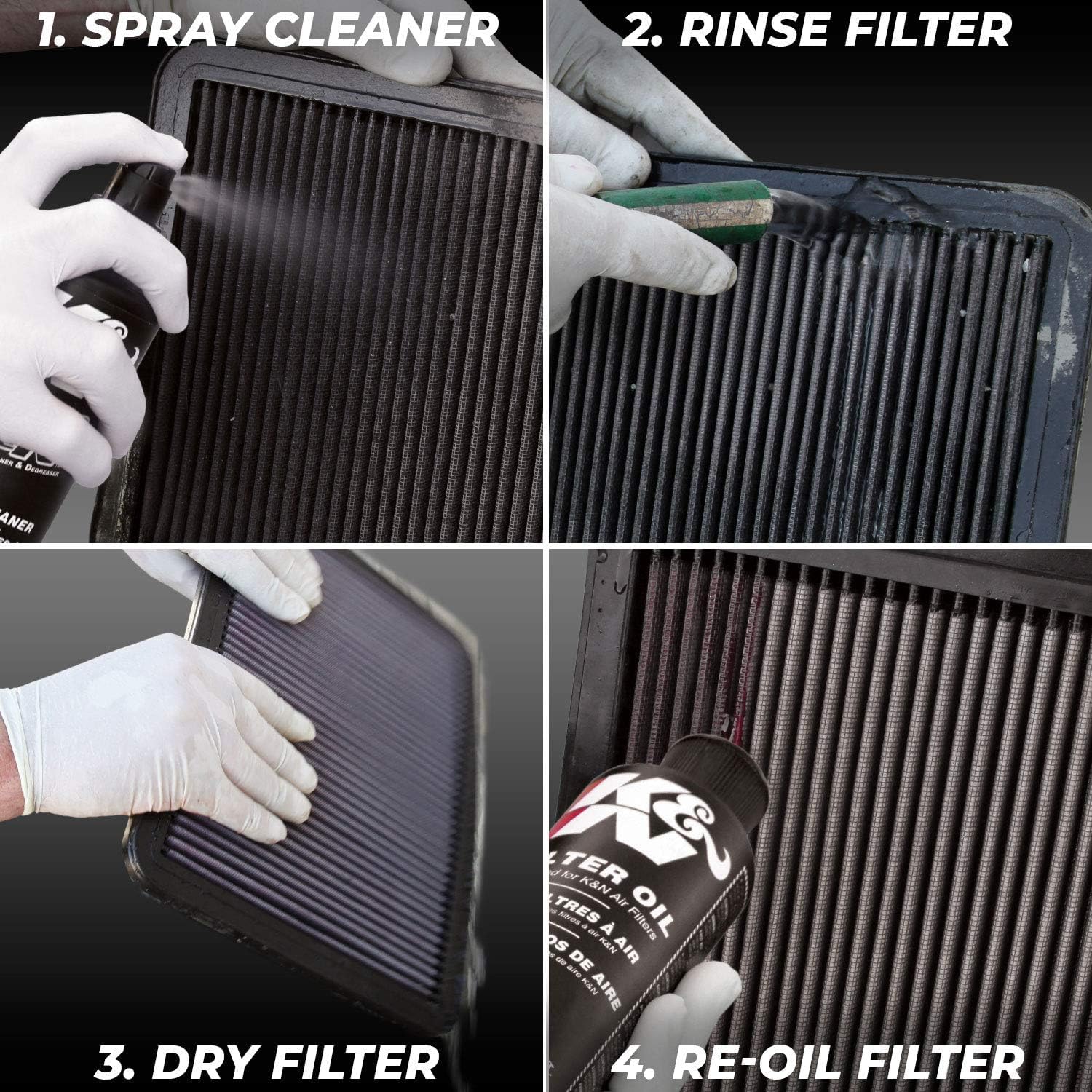 K&N Air Filter Cleaning Kit: Squeeze Bottle Filter Cleaner and Black Oil Kit; Restores Engine Air Filter Performance; Service Kit-99-5050BK - Image 6