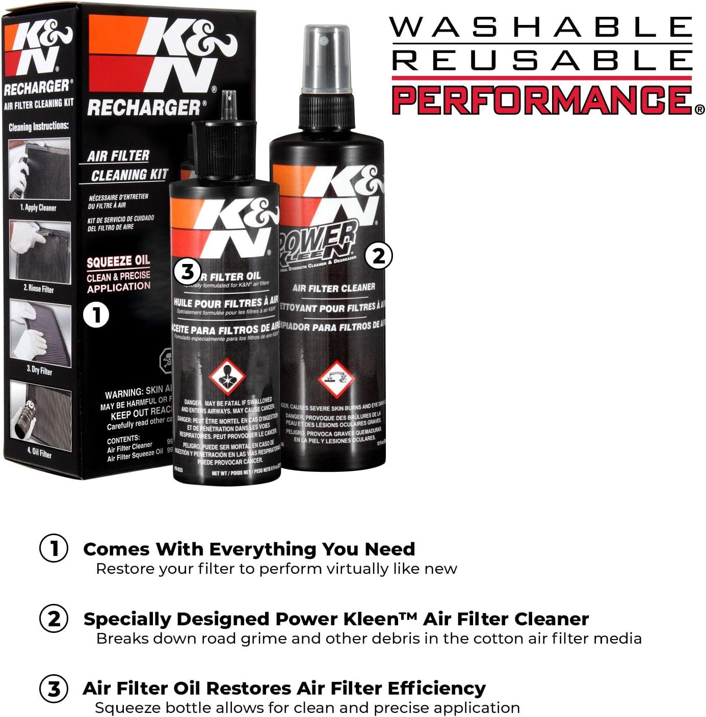 K&N Air Filter Cleaning Kit: Squeeze Bottle Filter Cleaner and Black Oil Kit; Restores Engine Air Filter Performance; Service Kit-99-5050BK - Image 7