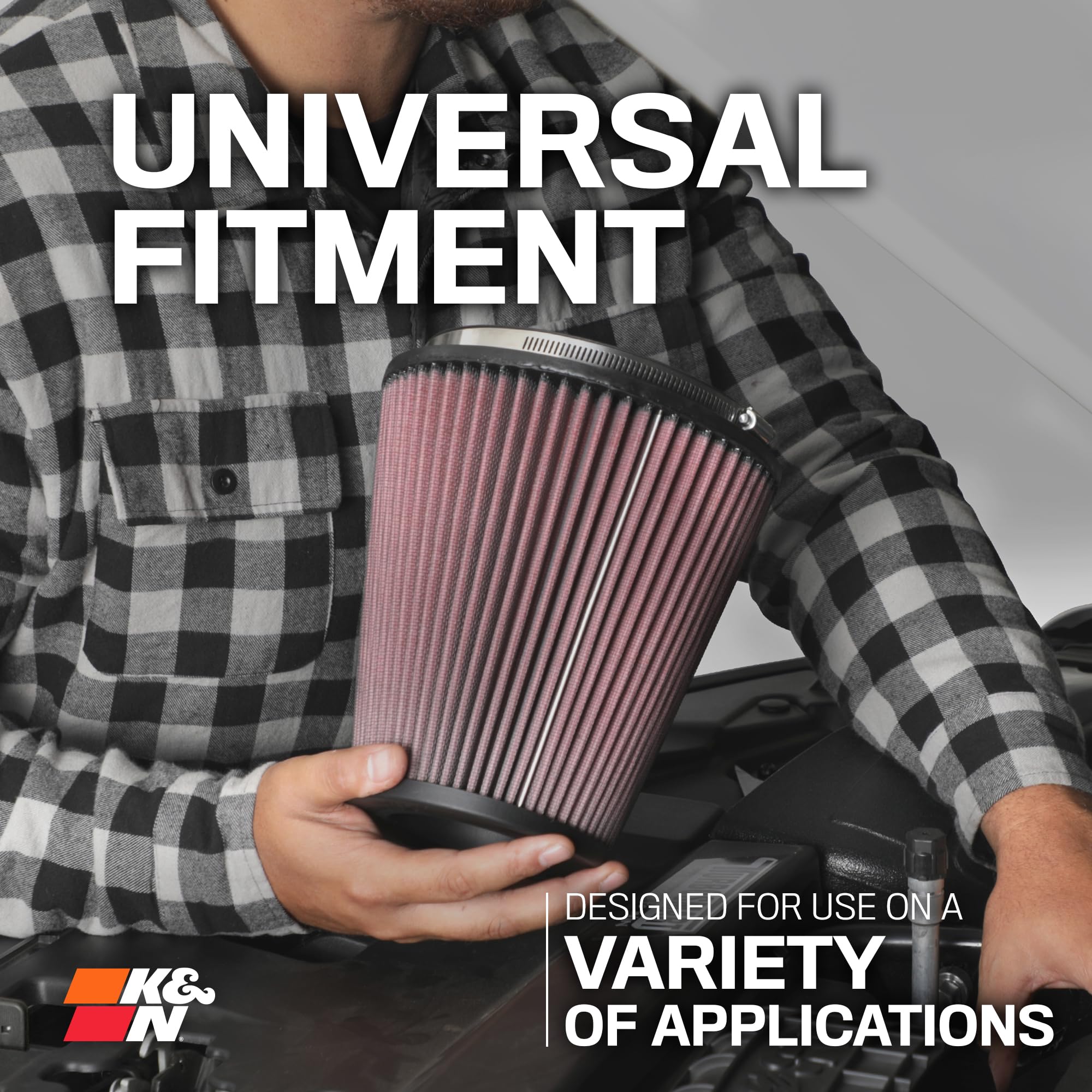 K&N High-Flow Original Lifetime Universal Clamp-On Air Filter: High Performance, Premium, Washable: Flange Diameter: 4 In, Filter Height: 9 In, Flange Length: 1.75 In, Shape: Round Tapered, RE-0870 - Image 8